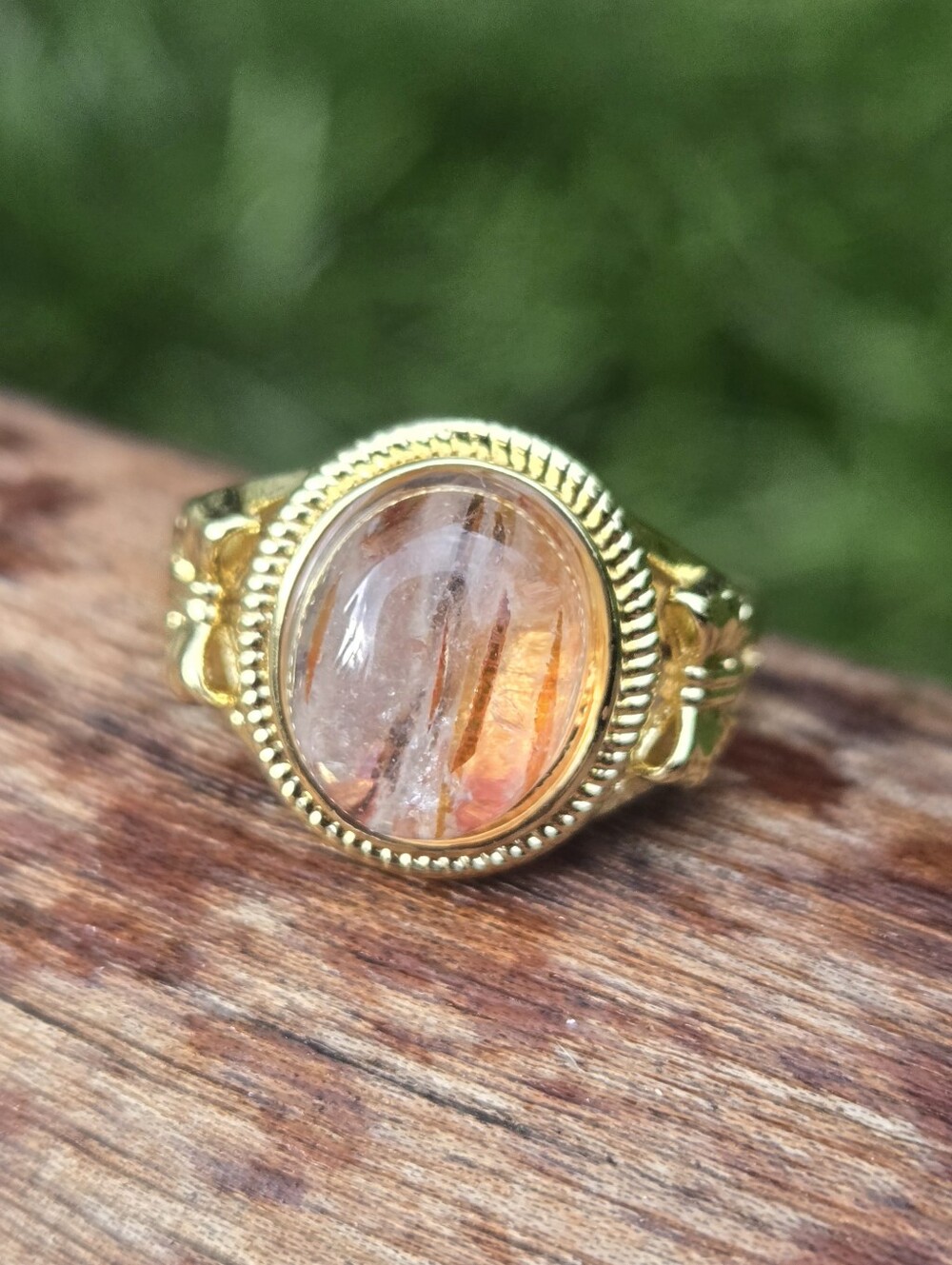 Rutilated Quartz Gold Adjustable Ring